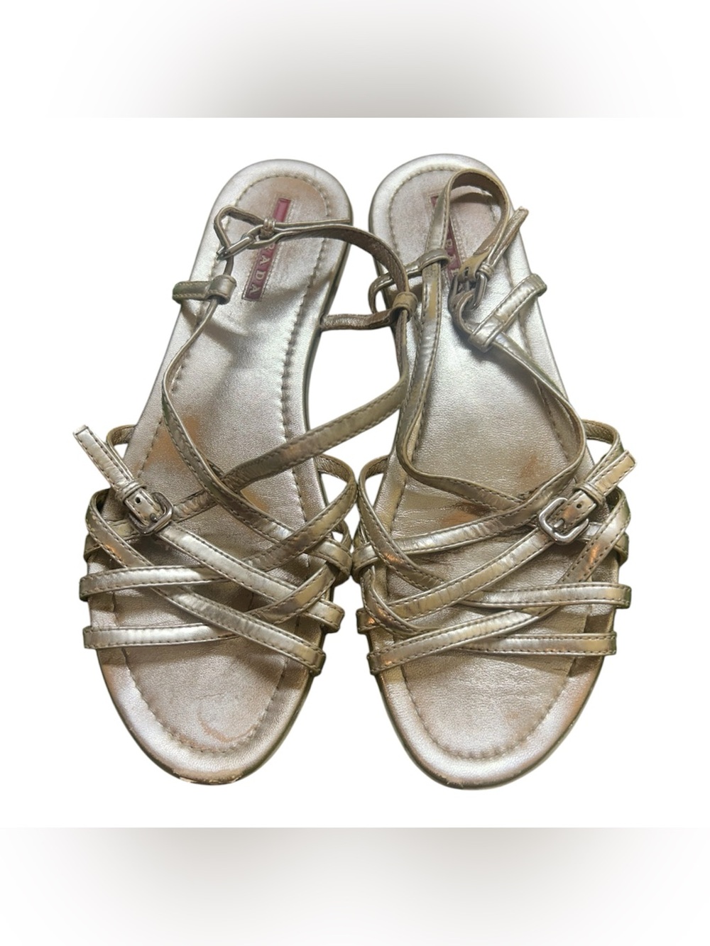 Prada Metallic Strappy Women's Sandals - Gold